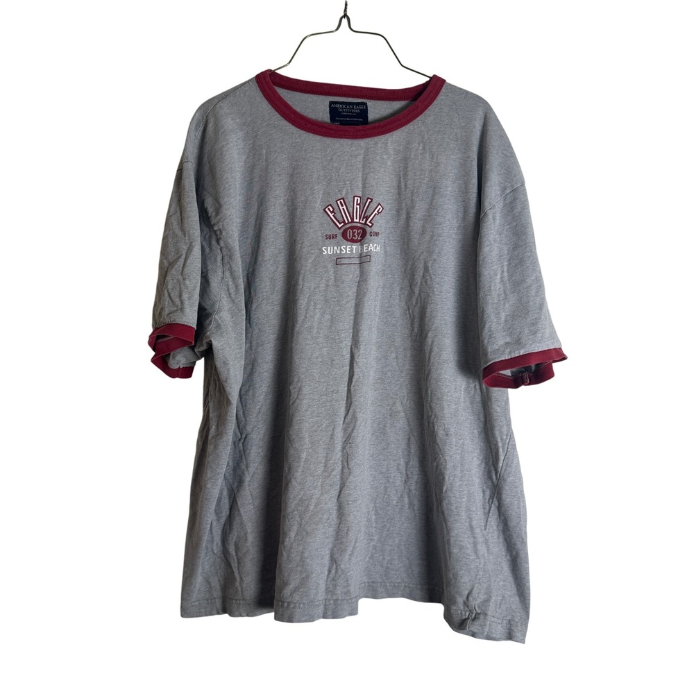 Vintage Y2K American Eagle Grey Ringer T Shirt Sunset Beach Surf‎ Comp Men's XL
